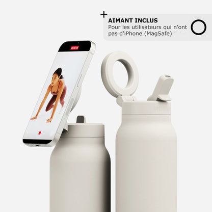Gourde porte-téléphone Ringo Pro beige à la salle de sport